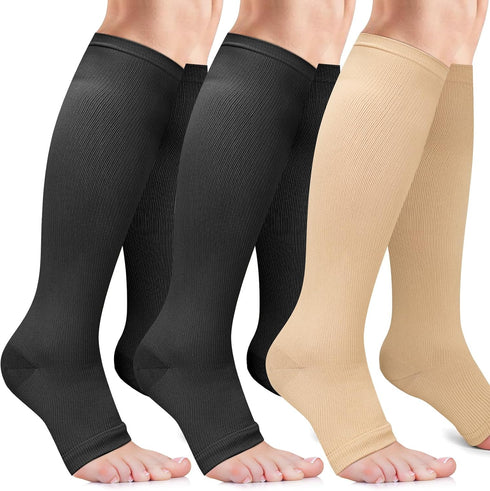 Owcorowan 3 Pairs Open Toe Compression Socks for Men & Women - 15-20