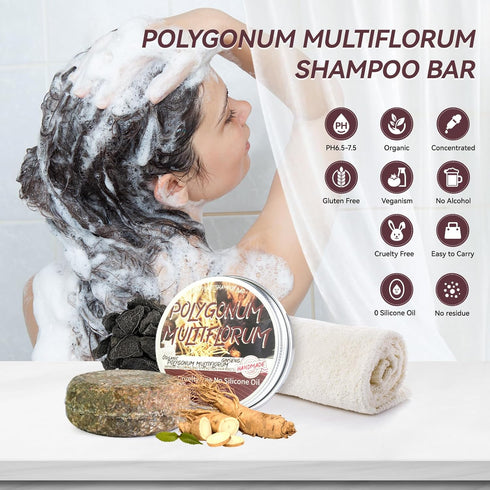 Hair Darkening Shampoo Bar, Shouwu Darkening Shampoo Bar for Gray Hair All nature Organic Blackening Shampoo Bar(2 Pack Polygonum Multiflorum for Grey Hair)