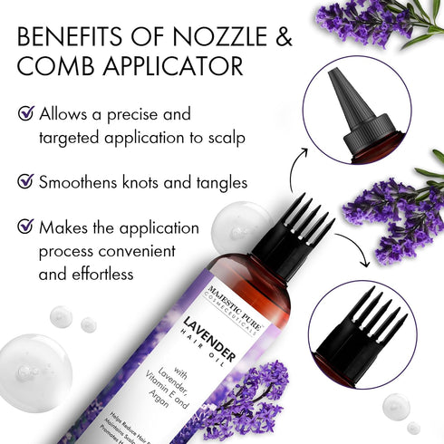 Majestic Pure Lavender Oil for Hair Growth, 6.7 fl oz - Infused with Vitamin E, Nourishing & Volumizing Hair Treatment