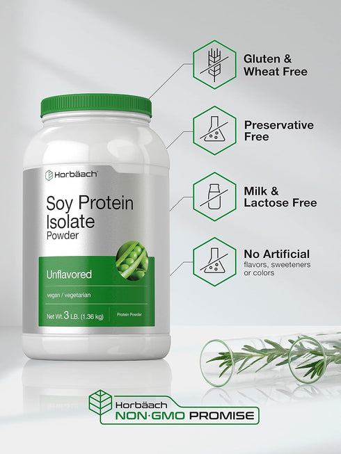 Horbaach Soy Protein Isolate Powder | 3lb | Unflavored | Vegan, Non-GMO, Gluten Free