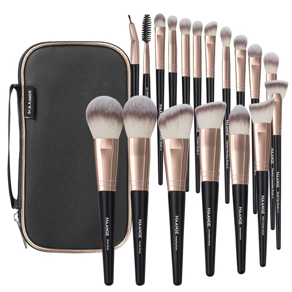 MAANGE 18 Pcs Professional Makeup Brushes Set with Case, Premium Synthetic Face Kabuki Brush Kit, Christmas Gift