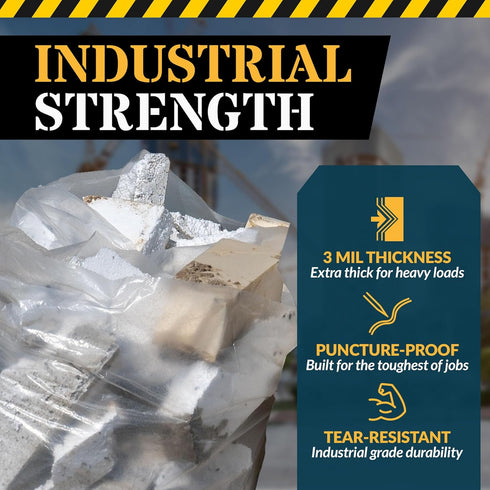 Reli. 55 Gallon Heavy Duty Contractor Trash Bags, 20 Bags, 3 Mil, Twist Ties Included, Clear Construction Bags