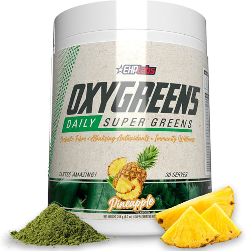 EHP Labs OxyGreens Super Greens Powder - Spirulina & Chlorella Superfood, 30 Serves (Pineapple)