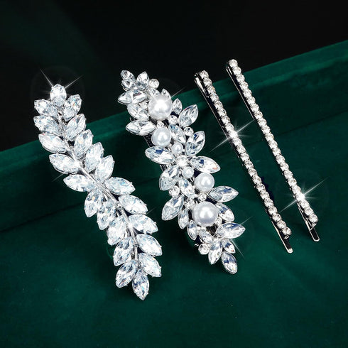 WHAVEL 4Pcs Hair Clips, Rhinestone Hair Pins for Women, Silver Bridal Barrettes, Wedding Hair Accessories