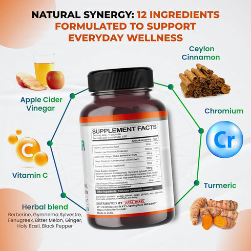 Immunity 150 Organic Apple Cider Vinegar Capsules Enhanced with Cinnamon, Turmeric - Ultra Supplement for Digestive