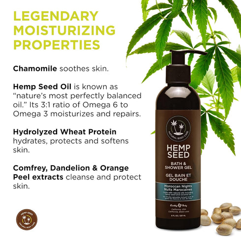 Earthly Body Hemp Seed Bath & Shower Gel, 8 oz, Moisturizing Formula with Hemp Seed Oil
