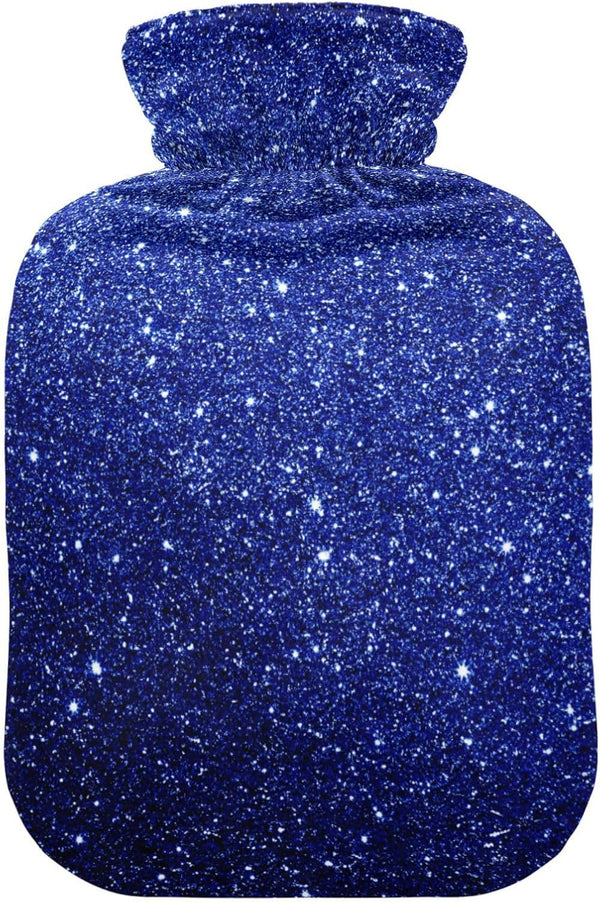 SyXIOP Dark Blue Glitter Starry Travel hot Water Bottle with Soft Cover, 2L