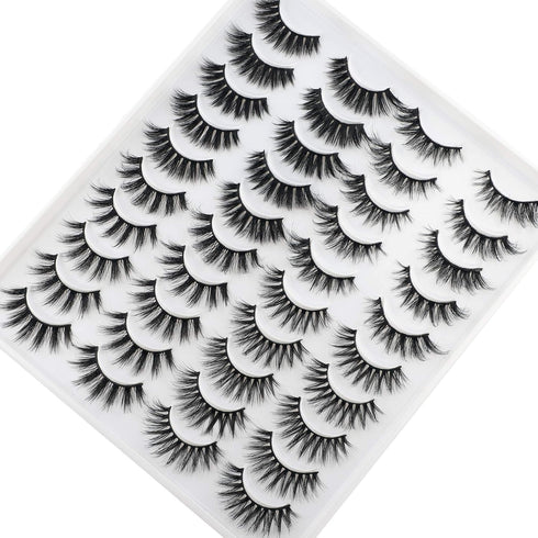 Lanflower 20 Pairs False Eyelashes, 4 Styles Fluffy Long Dramatic Lashes Pack, Wholesale Bulk Faux Mink Lashes