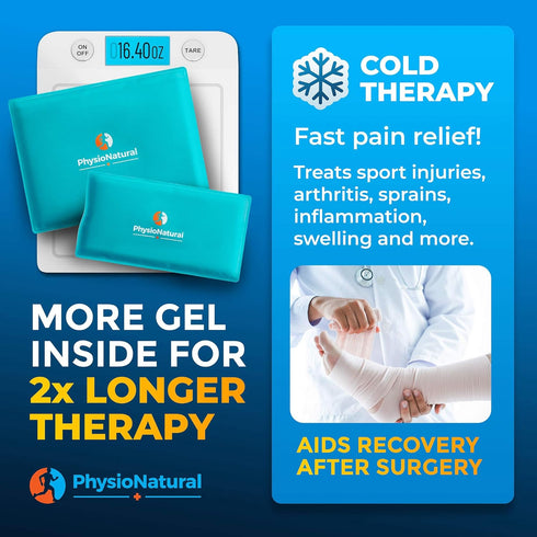 PhysioNatural Foot & Ankle Ice Wrap with 2 Cold Gel Packs for Sprained Ankle, Achilles Tendon Injuries
