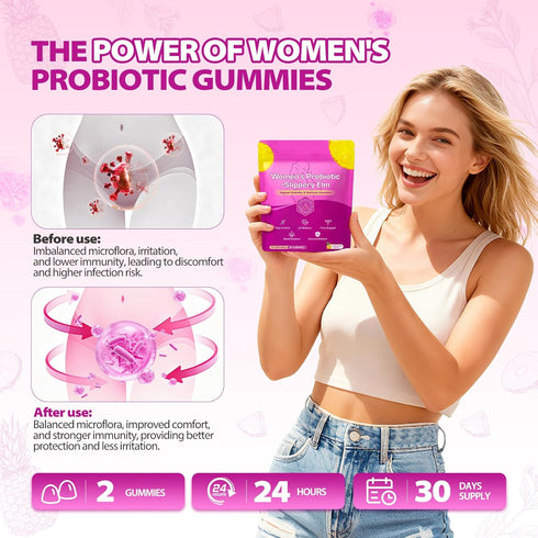 Kaseano GummiesSupports 60 Count. Slippery elm Feminine Probiotic + Moisture pH Balance, Vaginal Flora & Odor Health