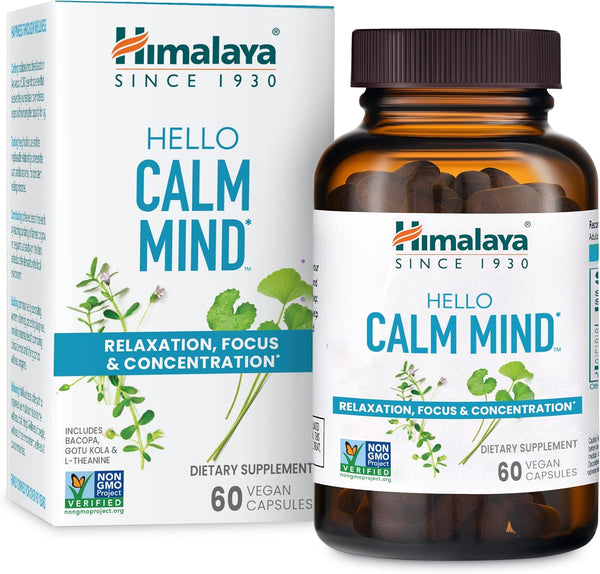 Himalaya Hello Calm Mind Herbal Supplement with Bacopa, L-Theanine, Gotu Kola, Supports Focus & Relaxation