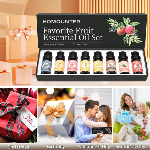 Fruit Essential Oil for Diffusers, Natural Fruity Fragrance Oil for Candle & Soap Making - 8 Pack, 10ML