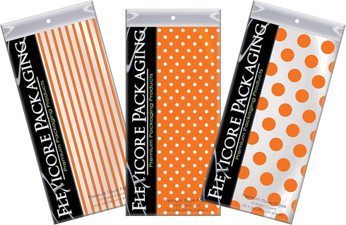 Flexicore Packaging Pin Stripe & Polka Dot Gift Wrap Tissue Paper, 15 Inch X 20 Inch, 30 Sheets, Orange
