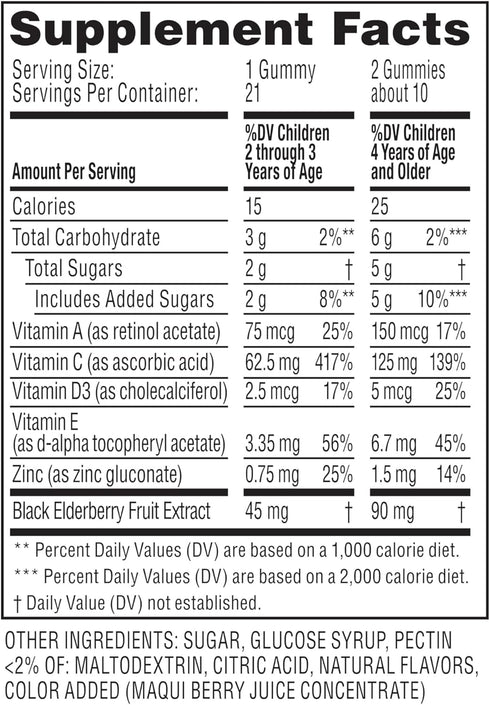 Zarbee's Elderberry Gummies for Kids with Vitamin C, Zinc & Elderberry, 21 Count, Natural Berry Flavor