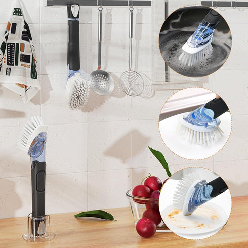 Set 2 Soap Dispensing Replacement Dish Brush Storage with PCS Brush Refills & Holder - RIMAY Dispenser Scrub Cleaning