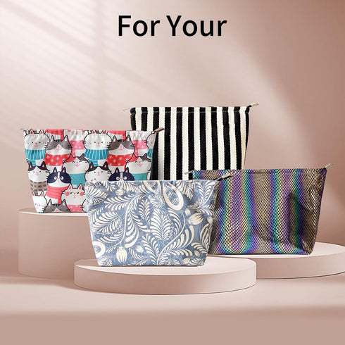 Makeup Bag, Travel Makeup Bag for Purse, Striped Cosmetic Bag, High Capacity Toiletry Bag for Women, Personalized Gift