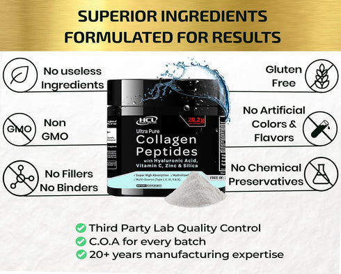 Collagen Peptides Powder with Vitamin C & Hyaluronic Acid, Hydrolyzed Multi Type I, II, III, V, X