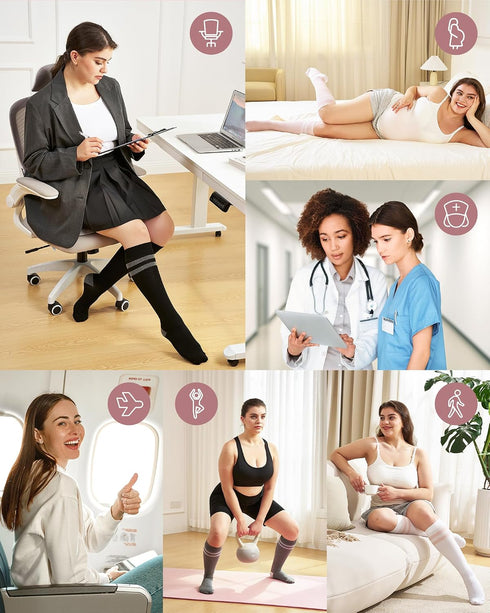 Momcozy 15-20mmHg Compression Socks for Women Wide Calf, Knee High Support Socks for Pregnancy, Nurses, Flying, Travel