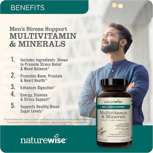 Immunity, 60 Capsules[1-Month NatureWise Multivitamin for Men + Stress Support + Fulvic Ionic Minerals + Probiotics