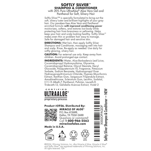 Softly Silver Shampoo, 2 in 1 Purple Restorative Hair Wash for Gray Hair, Adds Luster, Bounce & Body, with Panthenol