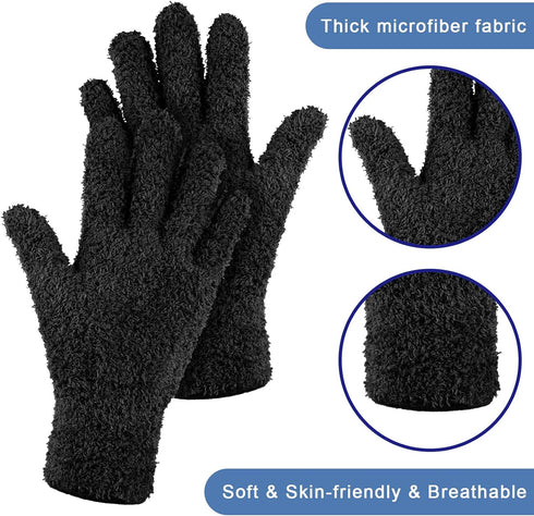 Bencailor 6 Pairs Microfiber Dusting Gloves, Dusting Cleaning Gloves for Plants, House Blinds, Car Dust Mitt, Black,