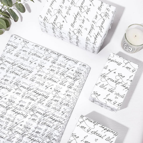 Whaline 100 Sheet Black White Tissue Paper with Romantic Words for Gift Packing, DIY Art Craft, 13.7 x 19.6 Inch