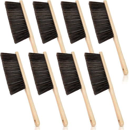 Tioncy 8 Pieces Wooden Dust Brush Hand Broom with Long Wood Handle, Soft Bristle Cleaning Brush for Outdoor Furniture