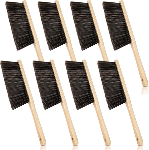 Tioncy 8 Pieces Wooden Dust Brush Hand Broom with Long Wood Handle, Soft Bristle Cleaning Brush for Outdoor Furniture