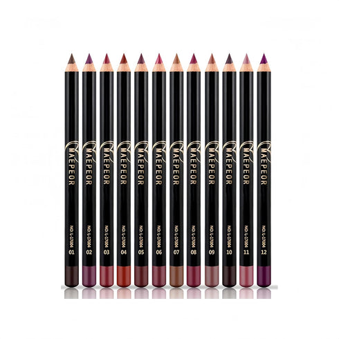 MAEPEOR Matte Lip Liner Set, 12 PCS Classic Colors, Highly Pigmented Velvet Lipliner Pencil Set