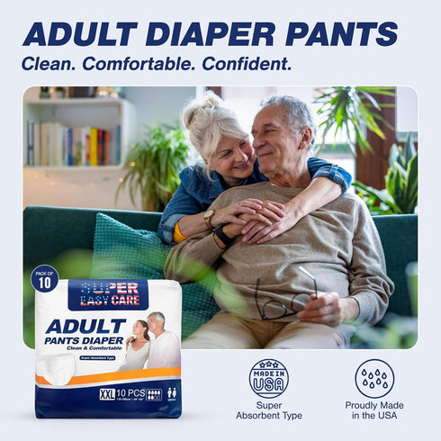 SUPER EASY CARE (10 Count) Super Easy Adult Diapers XXL | High Absorbency Leakproof Incontinence Pants for Men & Women