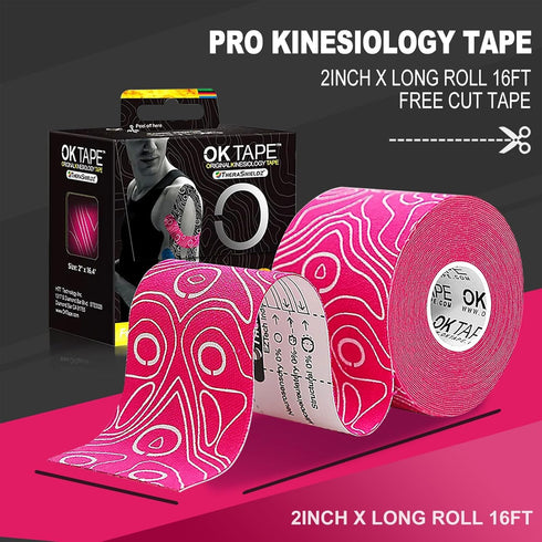 OK TAPE Uncut Kinesiology Tape Roll - Pro Adhesive & Water-Resistant K Tape for Pain Relief and Muscle Support (2" x