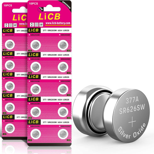 LiCB 20 Pack SR626SW 377 626 1.5V Button Cell Watch Batteries