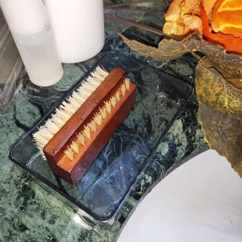 Wooden Nail Brush Cleaner Rosewood Two Sided, 100% Natural Boar Bristle for Hand Foot Toe Scrub