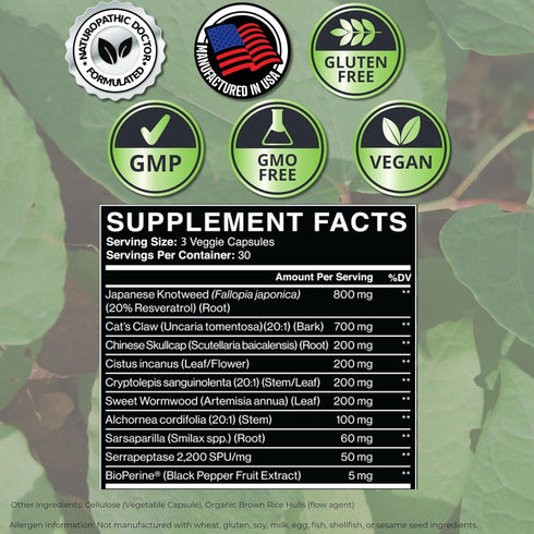 Tick Immune Support Supplement - Improved Formula with Japanese Knotweed, Cat's Claw, Chinese Skullcap, 90 Vegan