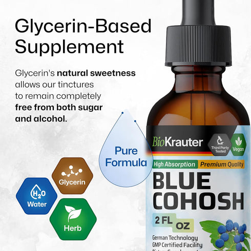 BIO KRAUTER Blue Cohosh Tincture - Caulophyllum Thalictroides Extract for Women’s Health Support, 2 Fl.Oz.