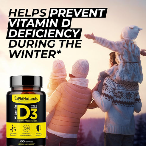 Vitamin D3 1000 IU Softgels, 365 Count, High Potency Vit D 3 Pills for Immune Support & Mood