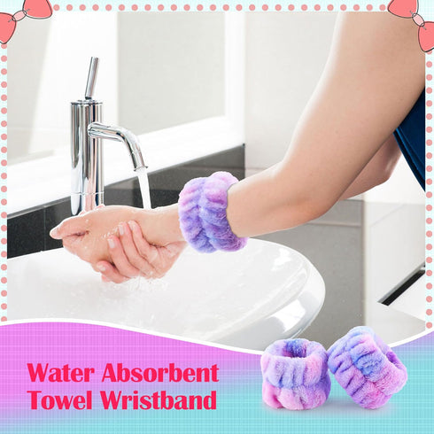 WSYUB Spa Headband and Wristband Set, 6pcs Gorgeous Tie Dye Color Cosmetic Headband for Washing Face