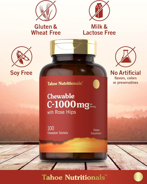 Tahoe Nutritionals Carlyle Vitamin C Chewables | 1000mg | 100 Tablets | Vegetarian, Non-GMO, Gluten Free, Natural