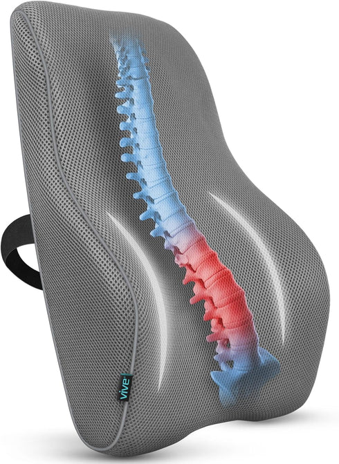 Vive Full Lumbar Cushion - Memory Foam Contour Support for Lower Back