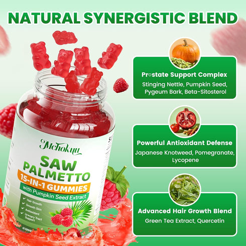 Gummies 600mg Gummies 120 Count Saw Palmetto for Men & Women Pumpkin Seed Oil with Saw Palmetto Supplement for Hair