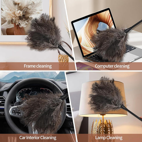 Ostrich Feather Duster Mini, Natural Fluffy Soft with Plastic Handle, Eco-Friendly Washable, 6pcs