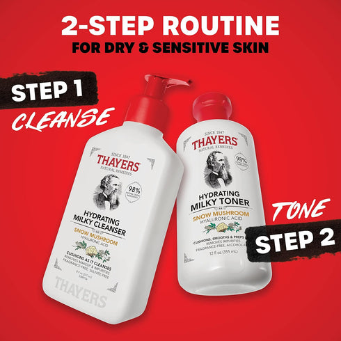 THAYERS Milky Face Toner with Snow Mushroom and Hyaluronic Acid, Natural Gentle Toner for Sensitive Skin