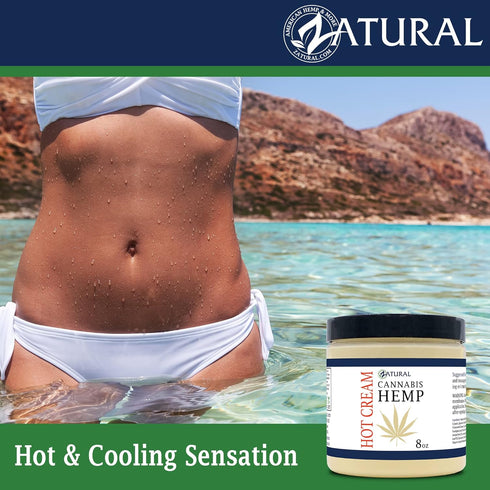 Zatural Hemp Hot Cream Massage for Joints and Muscles, Essential Oil Blend with Aloe and Hemp (8oz jar)