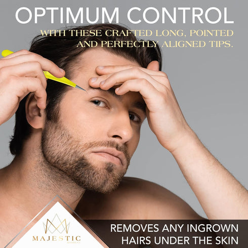 Majestic Bombay Fine Point Tweezers for Women and Men - Precision Pluckers for Splinter, Ticks, and Ingrown Hair
