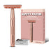 Rose Gold Safety Razor for Women and Men, Single Blade Metal Razors with 10 Double Edge Blades, Open Comb Razor
