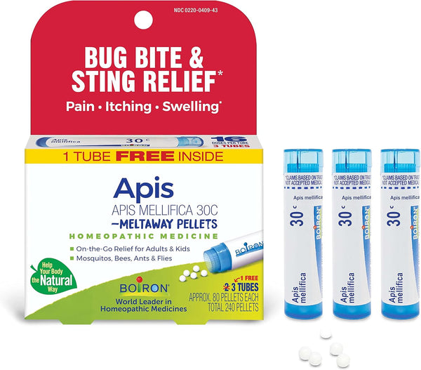 Boiron Apis Mellifica 30C Homeopathic Medicine - Relief from Pain, Itching & Swelling of Bug Bites, 3 Count