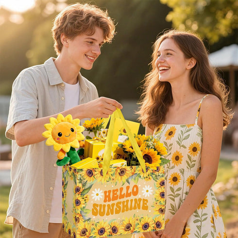 Wauprant Large Sunflower Gift Bag for Girls Women Yellow Floral Hello Sunshine Gift Bag with Wrapping Paper
