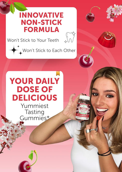 Lunakai Biotin Gummies 5000mcg with Vitamin C & E, Hair Skin Nails Vitamins for Women, 60 Ct