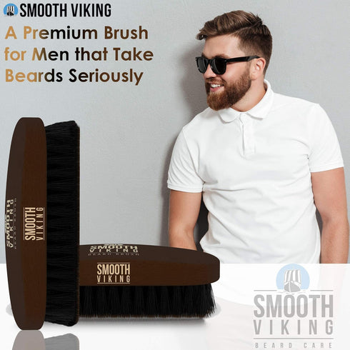Smooth Viking Beard Brush & Comb Gift Set for Men, Natural Boar Bristle Hair Brush & Wooden Comb for Grooming & Beard
