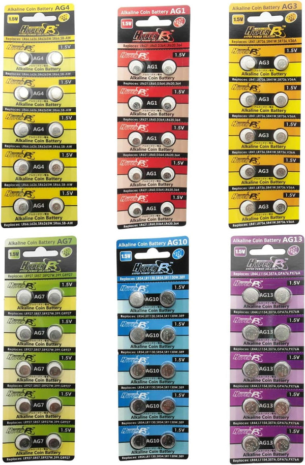 AG1 AG3 AG4 AG7 AG10 AG13 Alkaline 1.5V Button Cell Battery - 60 pcs for Watches, Toys, Remotes
